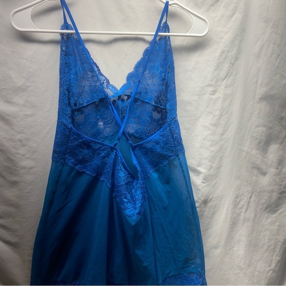 Vtg FREDERICKS OF HOLLYWOOD Lace See-Through Babydoll Chemise Slip Blue Sz XL - Picture 4 of 7